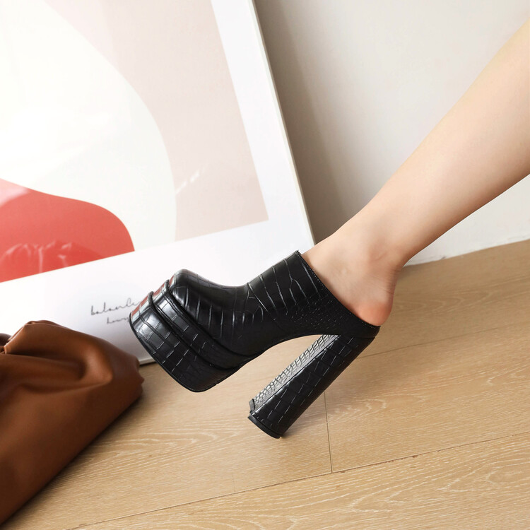 Women's Chunky Heel Platform Slippers - Style q.html