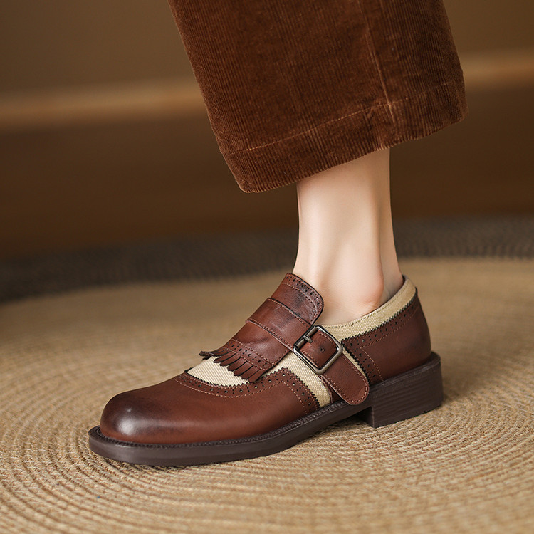 womens-fashion-flat-shoes-low-chunky-heel-round-toe Women's Fashion Flat Shoes Low Chunky Heel Round Toe