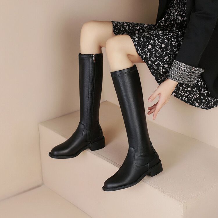 womens-high-shaft-fashion-boots-with-side-zipper-and-mid-heel Women's High Shaft Fashion Boots with Side Zipper and Mid Heel