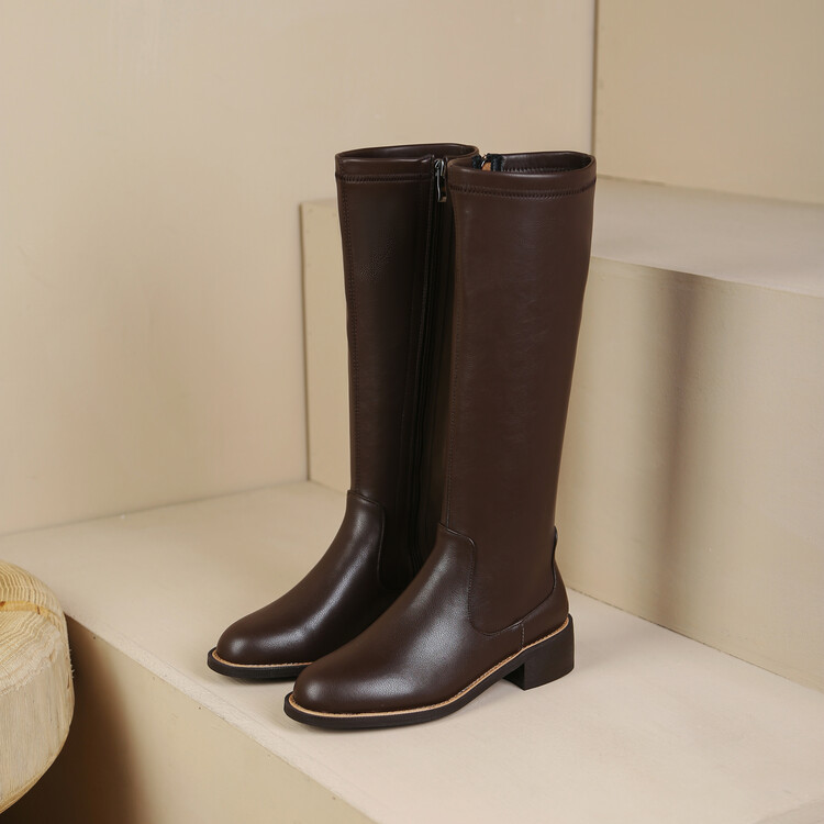 womens-high-shaft-fashion-boots-with-side-zipper-and-mid-heel_2 Women's High Shaft Fashion Boots with Side Zipper and Mid Heel
