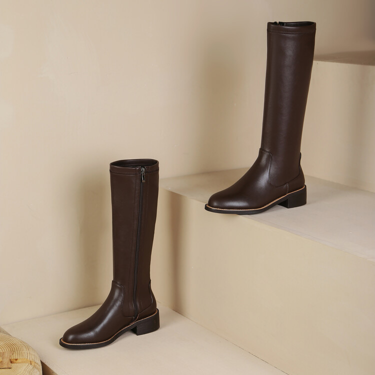 womens-high-shaft-fashion-boots-with-side-zipper-and-mid-heel_3 Women's High Shaft Fashion Boots with Side Zipper and Mid Heel