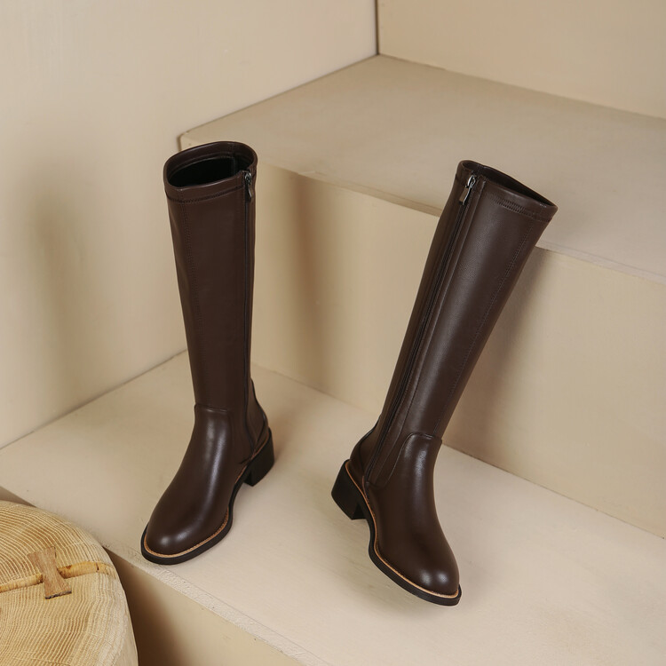 womens-high-shaft-fashion-boots-with-side-zipper-and-mid-heel_4 Women's High Shaft Fashion Boots with Side Zipper and Mid Heel