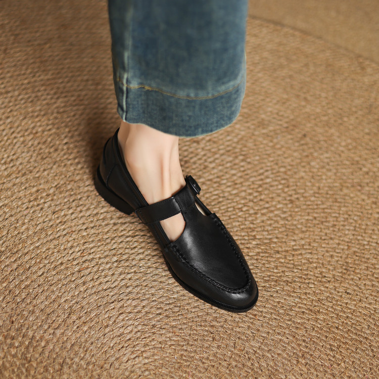 womens-round-toe-low-chunky-heel-flat-shoes-in-genuine-leather_4 Women's Round Toe Low Chunky Heel Flat Shoes in Genuine Leather